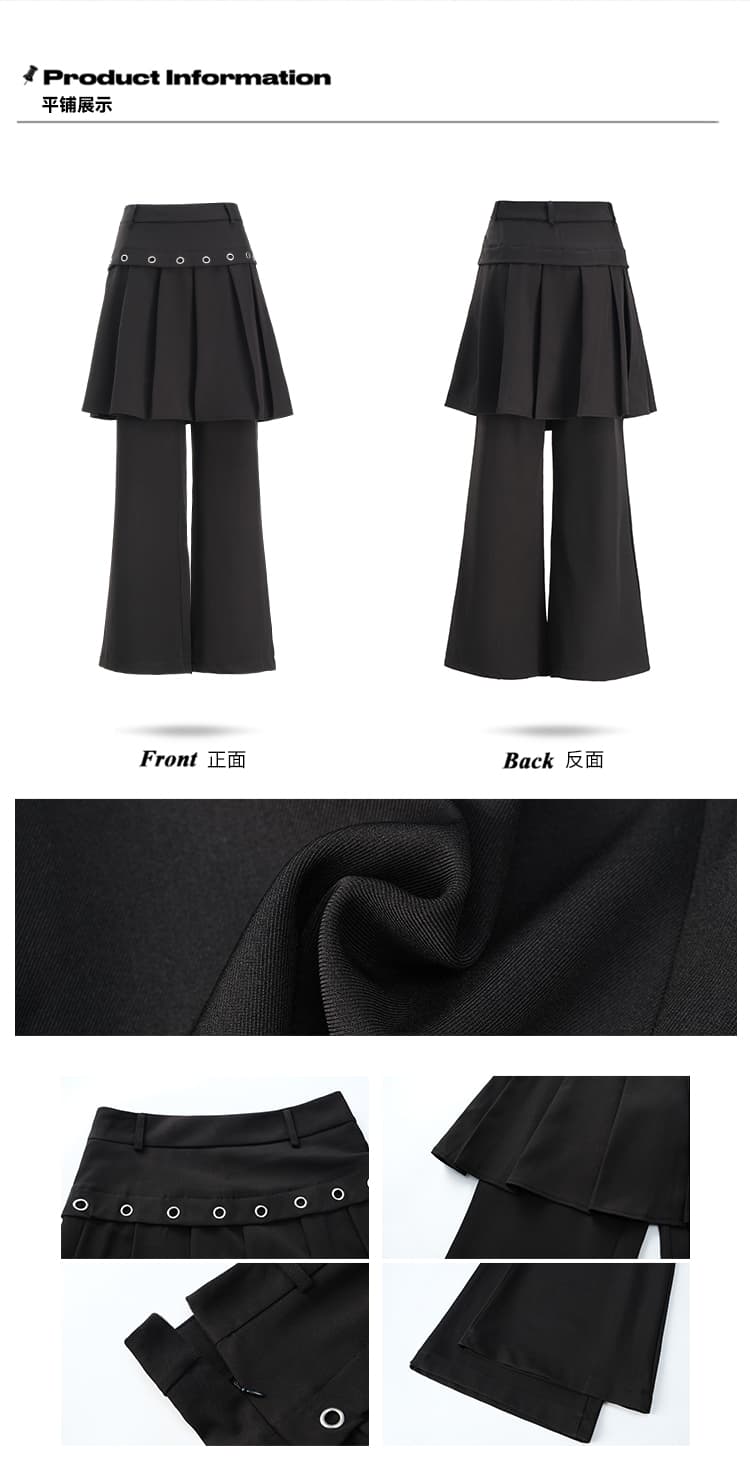 실사 26th ootd 아메리칸 레트로 플리츠 치마바지 페이크 레이어드 디자인 센스 개성 정장 랩스커트팬츠 롱 바지 상세 이미지 4