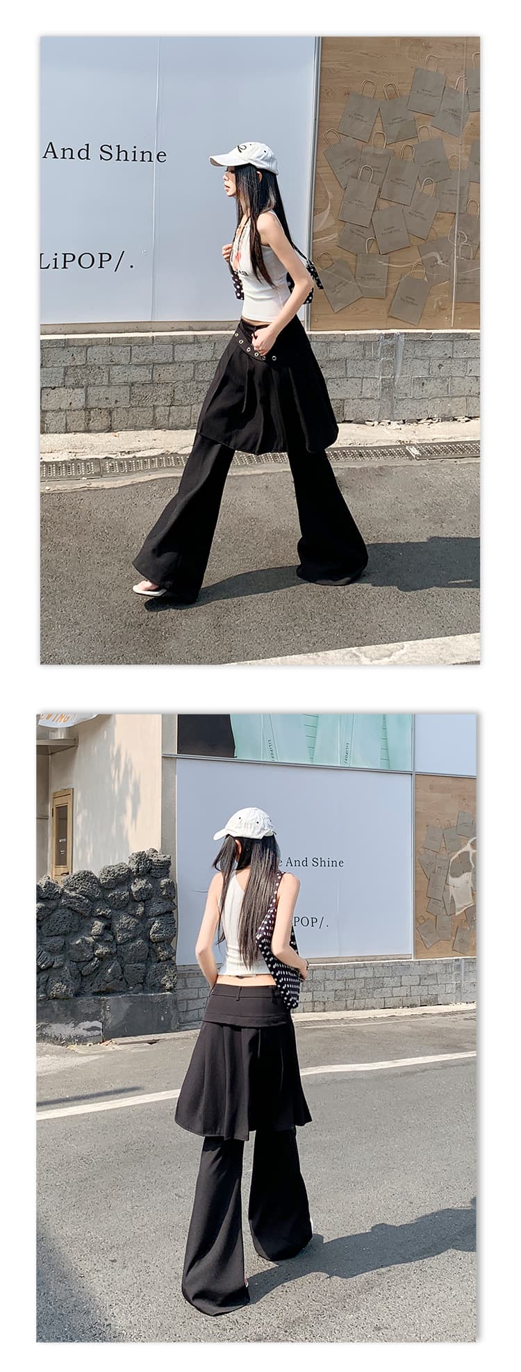 실사 26th ootd 아메리칸 레트로 플리츠 치마바지 페이크 레이어드 디자인 센스 개성 정장 랩스커트팬츠 롱 바지 상세 이미지 7