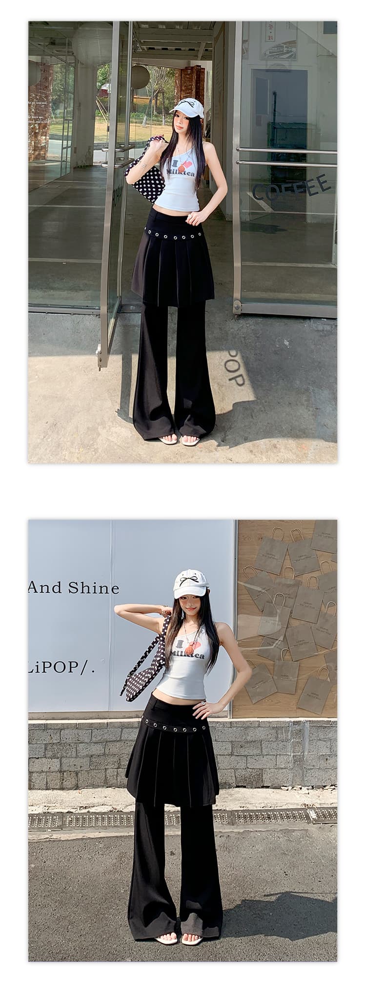 실사 26th ootd 아메리칸 레트로 플리츠 치마바지 페이크 레이어드 디자인 센스 개성 정장 랩스커트팬츠 롱 바지 상세 이미지 10