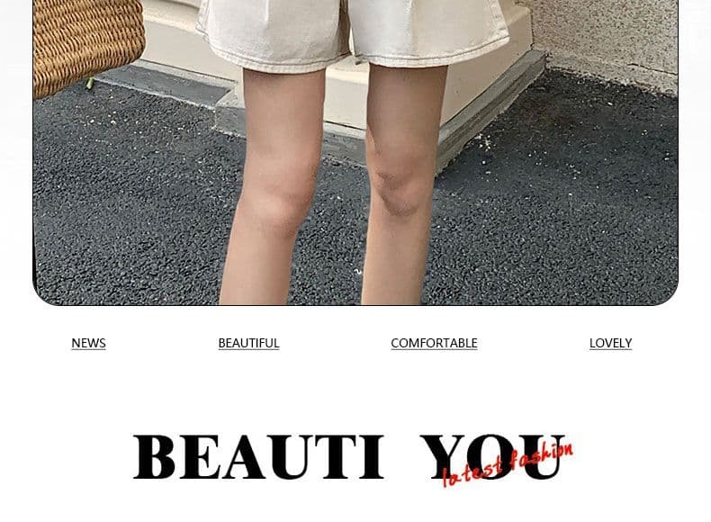 실사 데님 반바지 여성 검정색 수신 Pleat 한 마디 반바지 선물 벨트 상세 이미지 2
