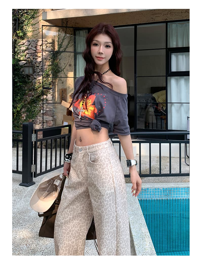 실사 아메리칸 레트로 레오파드 무늬 디자인 여름 새로운 루즈핏 넓은 다리 스트레이트 바닥 청소 청바지 아이들 상세 이미지 28