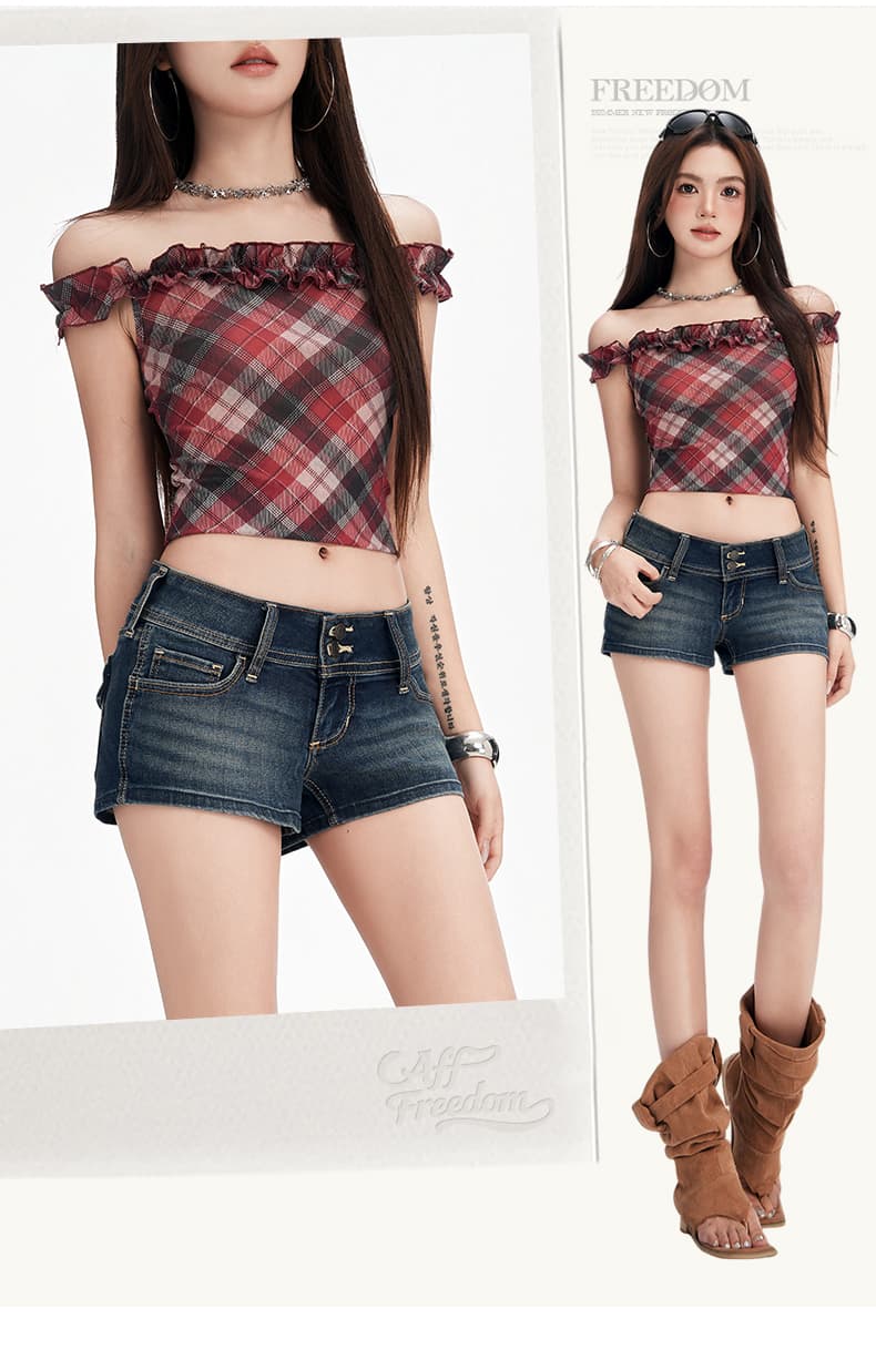 실사 아메리칸 레트로 더블 버클 로우 웨이스트 자수 데님 반바지 여성 26 여름 새로운 핫걸 몸매 가꾸기 슬림해 보이는 핫 바지 상세 이미지 3