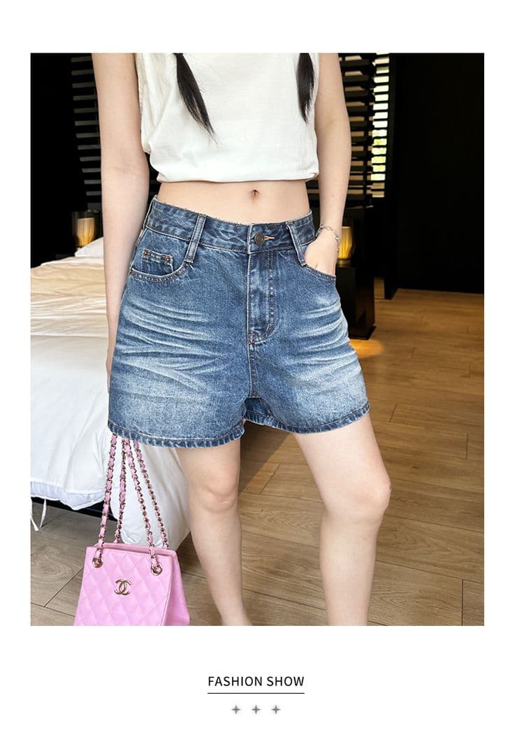 실사 2 색 아메리칸 레트로 하이웨이스트 워싱 노스탤지어 루즈핏 와이드 레그 팬츠 주름 반바지 다용도 청바지 여성 새로운 상세 이미지 14