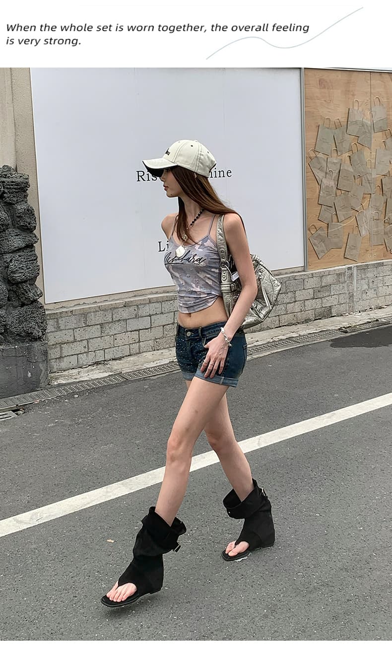 실사 핫걸 수여 됨 바지 yk2 섹시함 로우 웨이스트 핫픽스 뒤집다 측면 신축성 데님 반바지 여성 핫 바지 상세 이미지 7