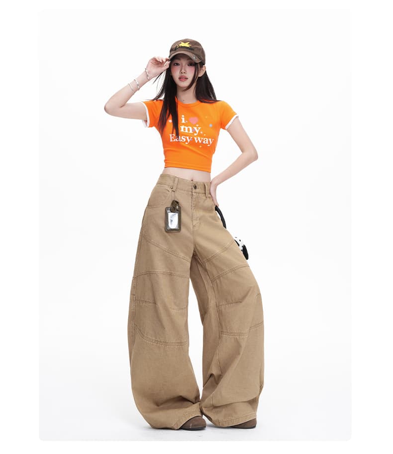 진짜 슈팅 일 블루 프로필 모양 해체 3 차원 루즈핏 캐주얼 모통이 칼 바지 마 오래된 워싱 면 워크웨어 팬츠 여성 상세 이미지 12