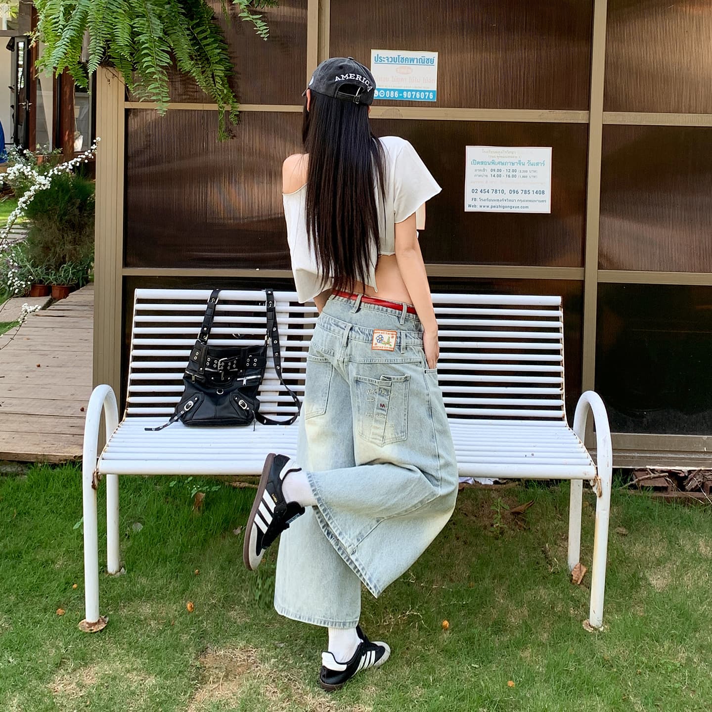 실사 2026 여름 더블 허리 머리 작은 대중 디자인 마 오래된 워싱 데님 바지 넓은 다리가 짧다. 바지 이미지 3