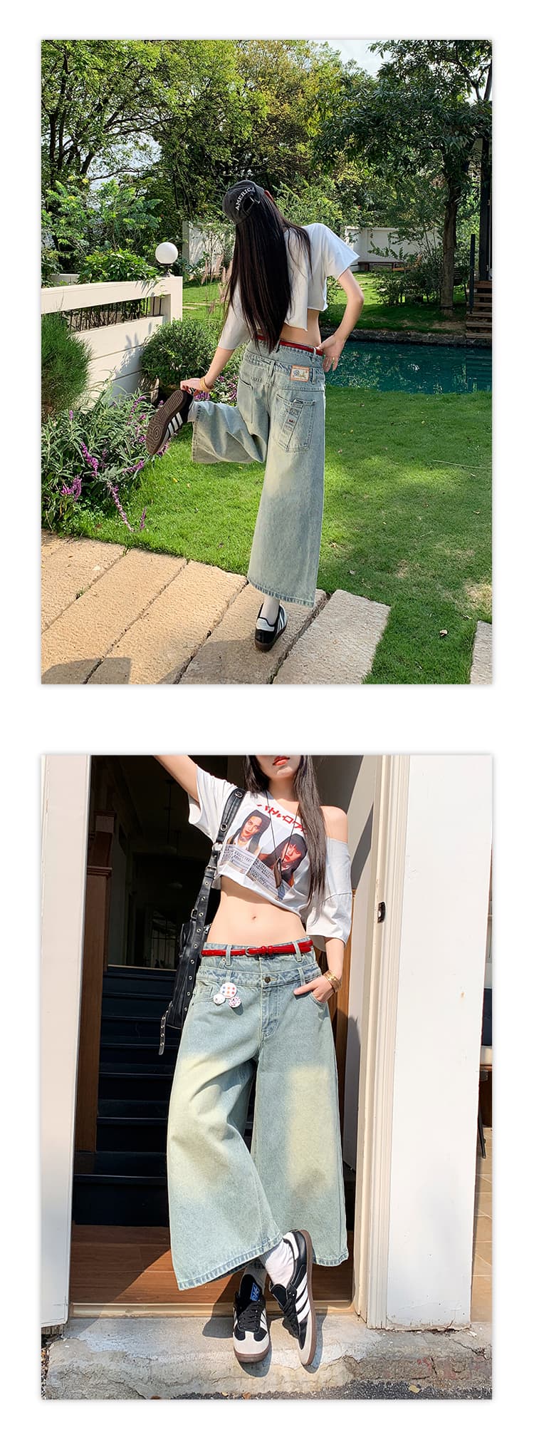 실사 2026 여름 더블 허리 머리 작은 대중 디자인 마 오래된 워싱 데님 바지 넓은 다리가 짧다. 바지 상세 이미지 11