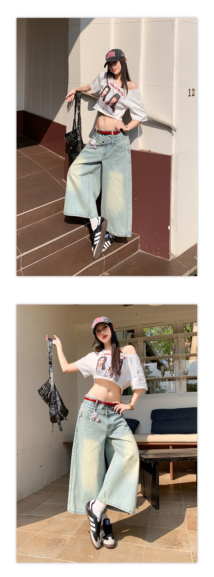 실사 2026 여름 더블 허리 머리 작은 대중 디자인 마 오래된 워싱 데님 바지 넓은 다리가 짧다. 바지 상세 이미지 12