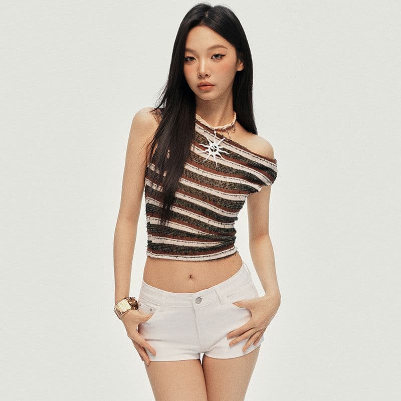 실사 3 색 아메리칸 레트로 로우 웨이스트 몸매 가꾸기 슬림해 보이는 반바지 신축성 다용도 여름 스트레이트 핫 바지 청바지 여성 이미지 2