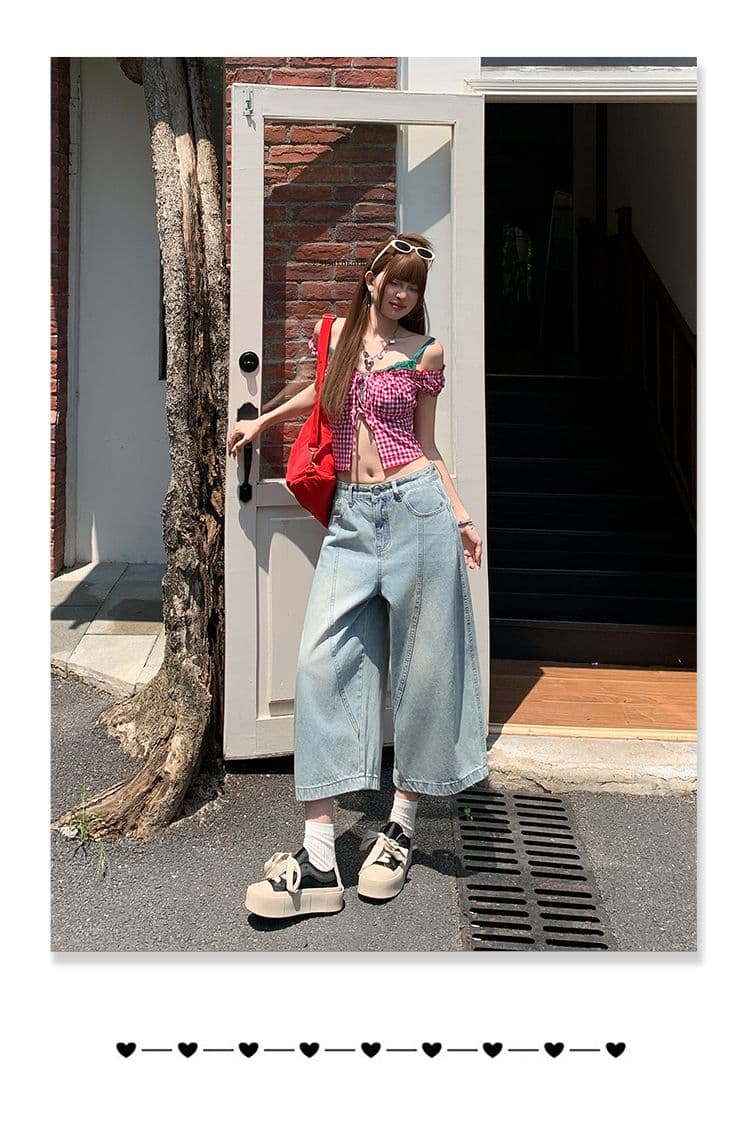 실사 밝은색 7 점 아메리칸 레트로 루즈핏 모통이 칼 청바지 여성 여름 높음 거리 와이드 레그 팬츠 트렌디 상세 이미지 6