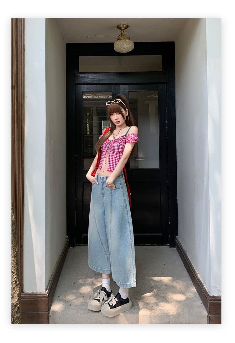 실사 밝은색 7 점 아메리칸 레트로 루즈핏 모통이 칼 청바지 여성 여름 높음 거리 와이드 레그 팬츠 트렌디 상세 이미지 7