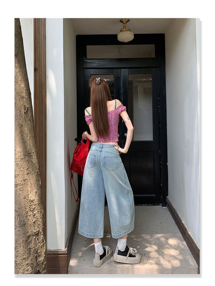 실사 밝은색 7 점 아메리칸 레트로 루즈핏 모통이 칼 청바지 여성 여름 높음 거리 와이드 레그 팬츠 트렌디 상세 이미지 8