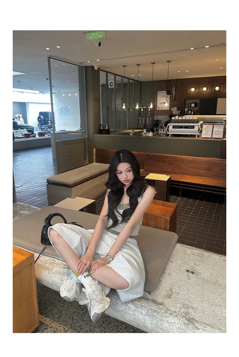 실사 3 색 아메리칸 레트로 펌프 로프 루즈핏 와이드 레그 팬츠 느긋한 다용도 허리밴드 7 점 여름 캐주얼 바지 여성 상세 이미지 3