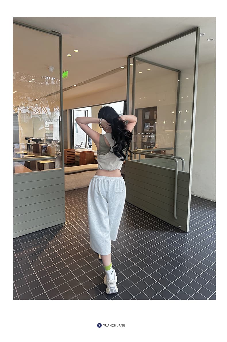 실사 3 색 아메리칸 레트로 펌프 로프 루즈핏 와이드 레그 팬츠 느긋한 다용도 허리밴드 7 점 여름 캐주얼 바지 여성 상세 이미지 14