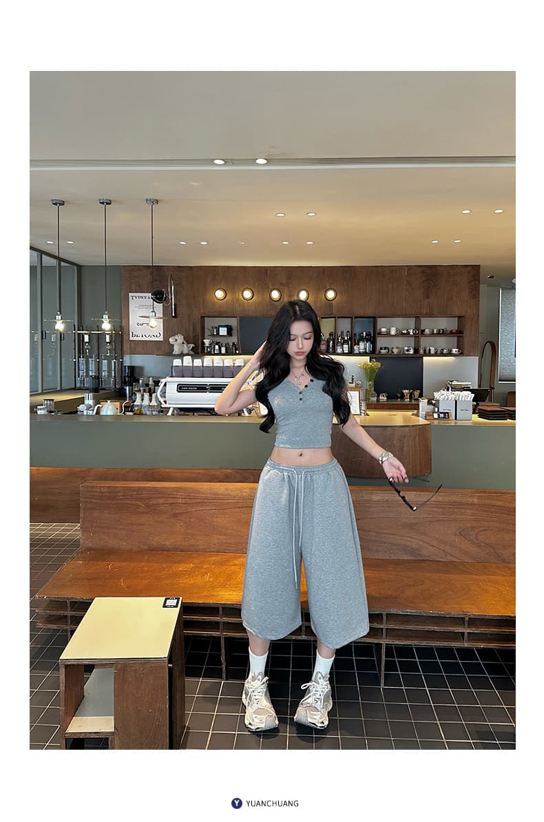 실사 3 색 아메리칸 레트로 펌프 로프 루즈핏 와이드 레그 팬츠 느긋한 다용도 허리밴드 7 점 여름 캐주얼 바지 여성 상세 이미지 28