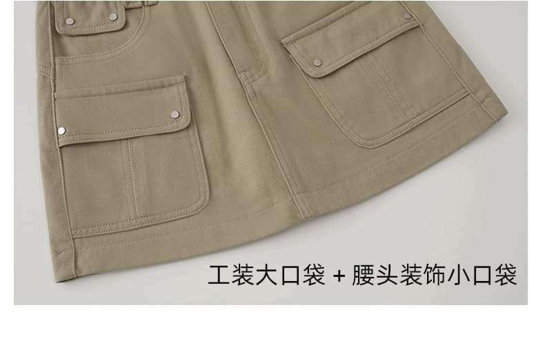 실사 카키 워크웨어 바람 기타 주머니 데님 미니 스커트 여름 새로운 배 종류 슬림해 보이는 아메리칸 한 마디 반신 치마 상세 이미지 12