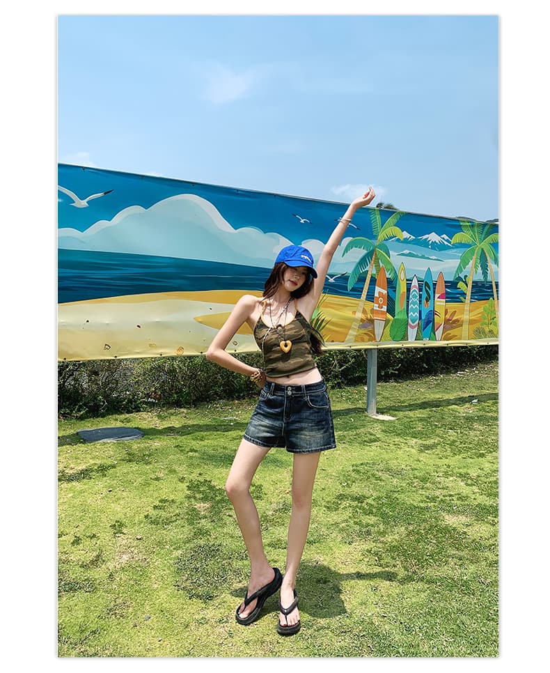 실사 아메리칸 핫걸 블루 회색 더블 버클 데님 반바지 여성 2026 여름 새로운 로우 웨이스트 슬림해 보이는 넓은 다리 핫 바지 상세 이미지 9