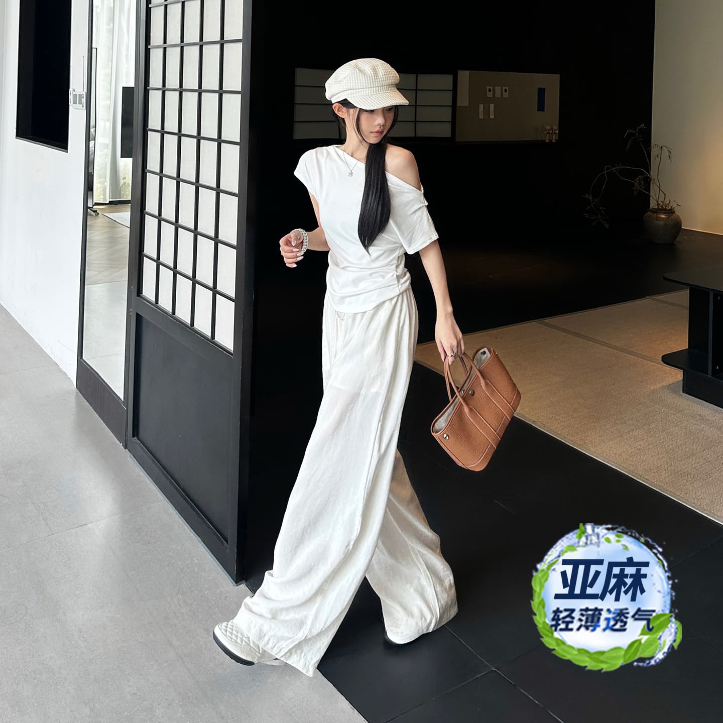 실사 레트로 루즈핏 와이드 레그 팬츠 오래된 돈 바람 도루 센스 바닥 청소 펌프 로프 다용도 얇은 스타일 아마 스트레이트 캐주얼 바지 여성 이미지 4