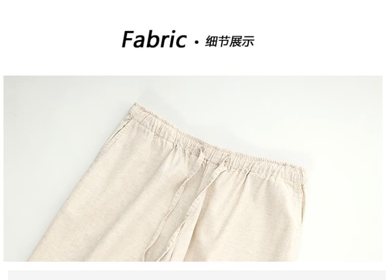 실사 복잡한 오래된 돈 바람 고대 펌프 로프 허리밴드 루즈핏 와이드 레그 팬츠 다용도 슬림해 보이는 아마 스트레이트 캐주얼 바지 여성 상세 이미지 6