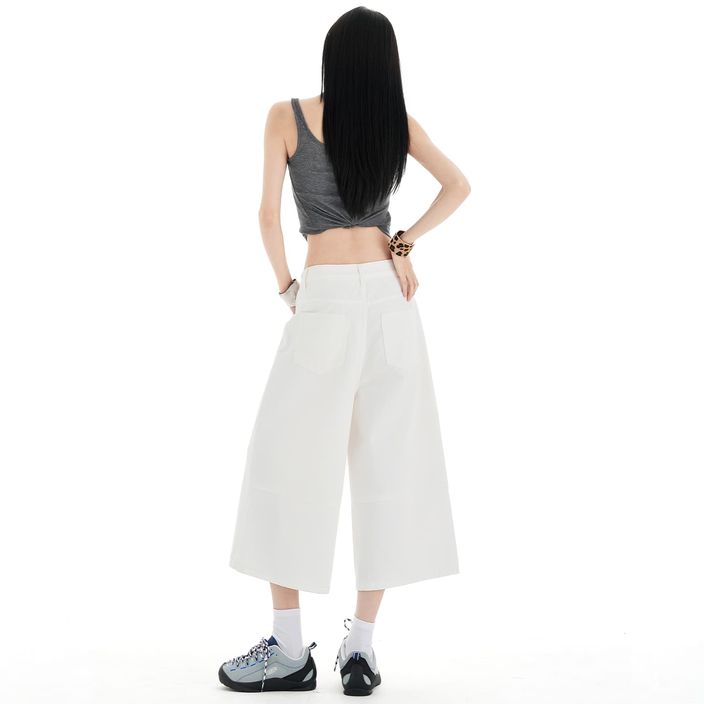 실사 아메리칸 레트로 이전 열기 가방 디자인 루즈핏 스트레이트 7 점 와이드 레깅스 바지 이미지 3