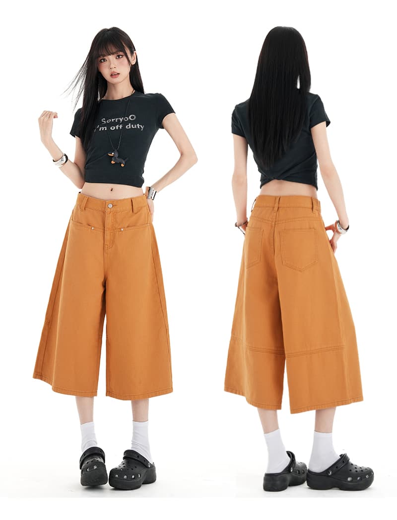 실사 아메리칸 레트로 이전 열기 가방 디자인 루즈핏 스트레이트 7 점 와이드 레깅스 바지 상세 이미지 33