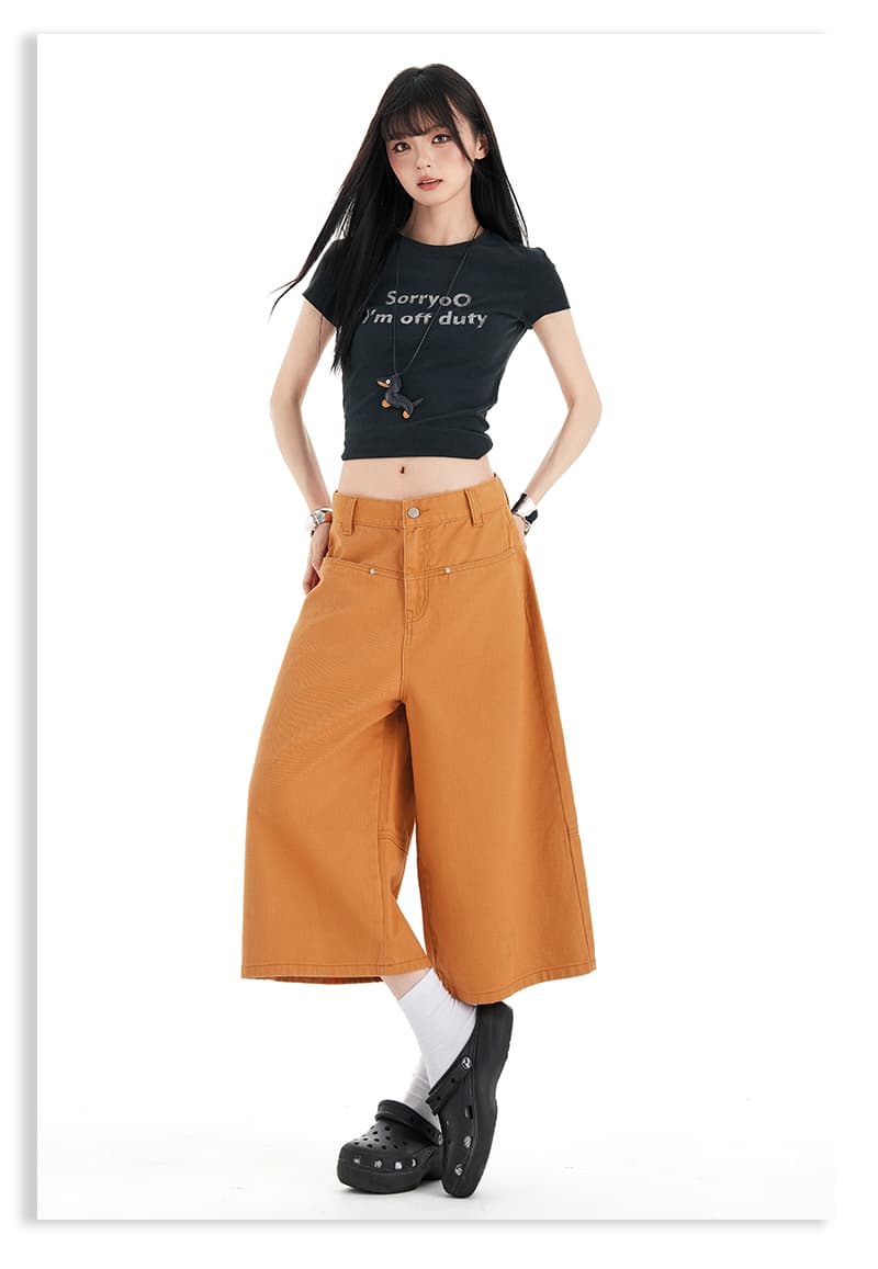 실사 아메리칸 레트로 이전 열기 가방 디자인 루즈핏 스트레이트 7 점 와이드 레깅스 바지 상세 이미지 39