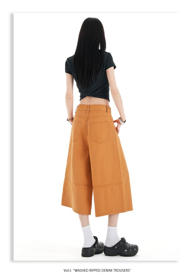 실사 아메리칸 레트로 이전 열기 가방 디자인 루즈핏 스트레이트 7 점 와이드 레깅스 바지 상세 이미지 53