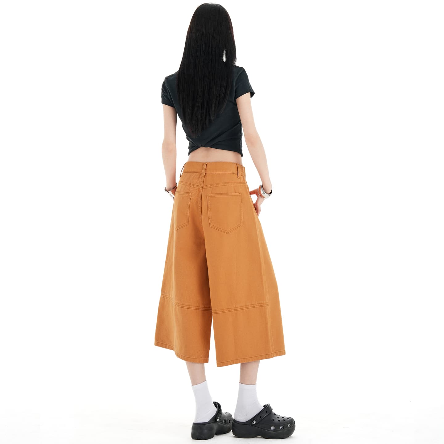 실사 아메리칸 레트로 이전 열기 가방 디자인 루즈핏 스트레이트 7 점 와이드 레깅스 바지 이미지 4