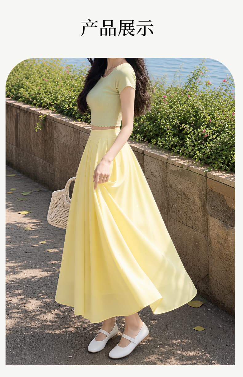 레트로 플리츠 스커트 허리밴드 반신 롱 스커트 여성 2026 여름 새로운 하이웨이스트 슬림해 보이는 한 마디 우산 치마 상세 이미지 6