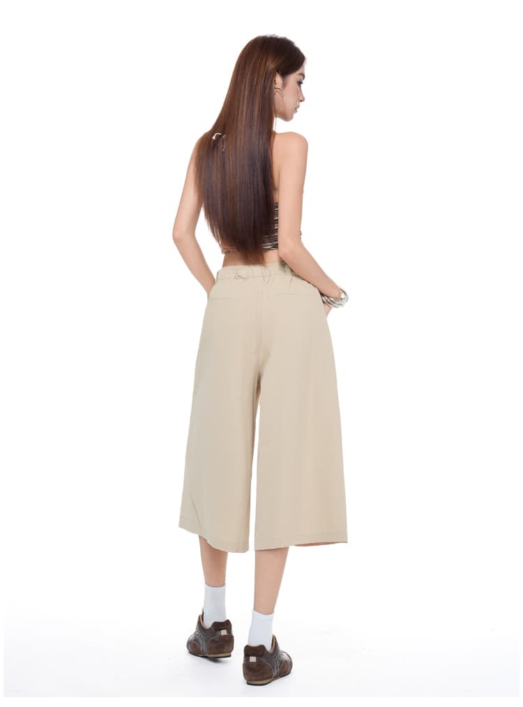 실사 워크웨어 바람 질감 차가운 센스 넓은 다리 7부 바지 여성 여름 느슨함 센스 허리밴드 루즈핏 슬림해 보이는 캐주얼 바지 상세 이미지 14