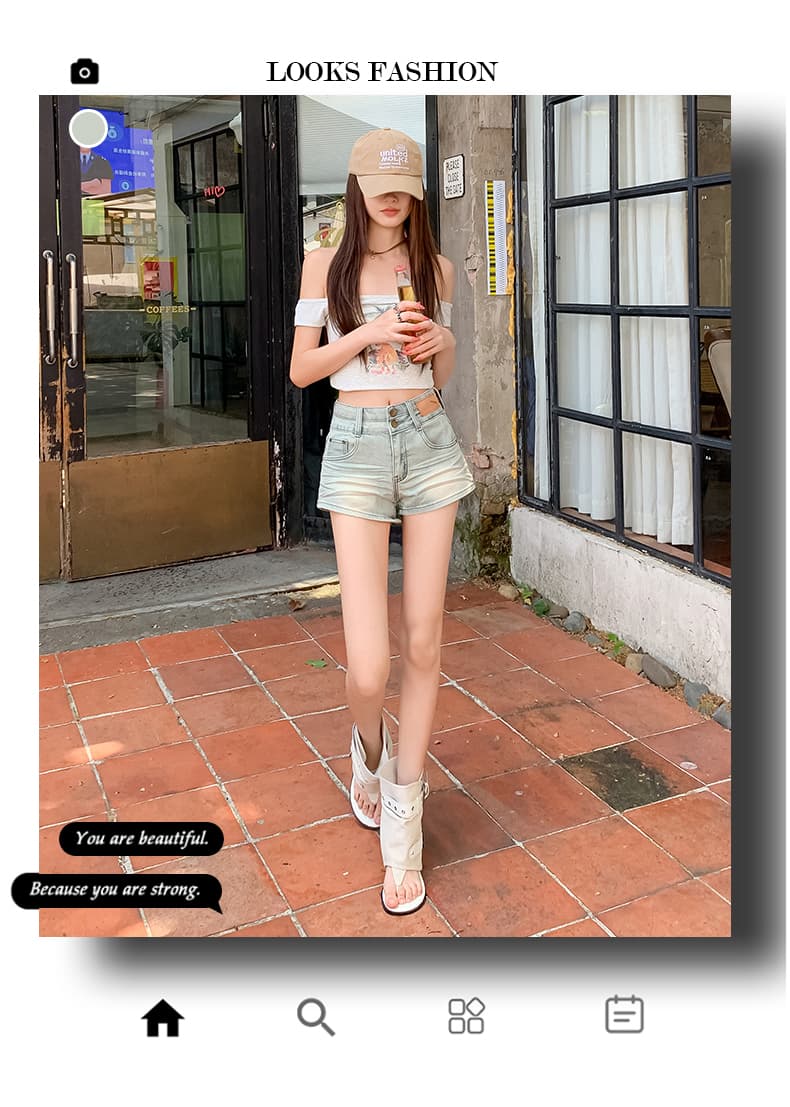 실사 하늘색 2026 여름 새로운 데님 반바지 몸매 가꾸기 패션 다용도 연령 감소 슬림해 보이는 핫걸 한 마디 핫 바지 트렌디 상세 이미지 1