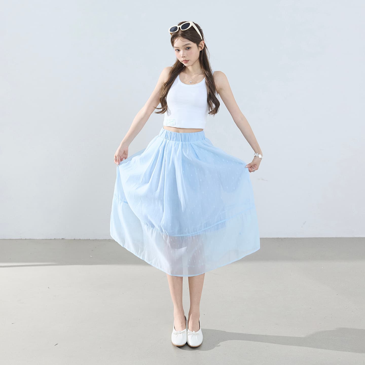 실사 레트로 하이웨이스트 분위기 센스 전체 Tulle 퍼프 반신 다용도 신선함 A라인 스커트 여름 캐주얼 롱 스커트 이미지 5