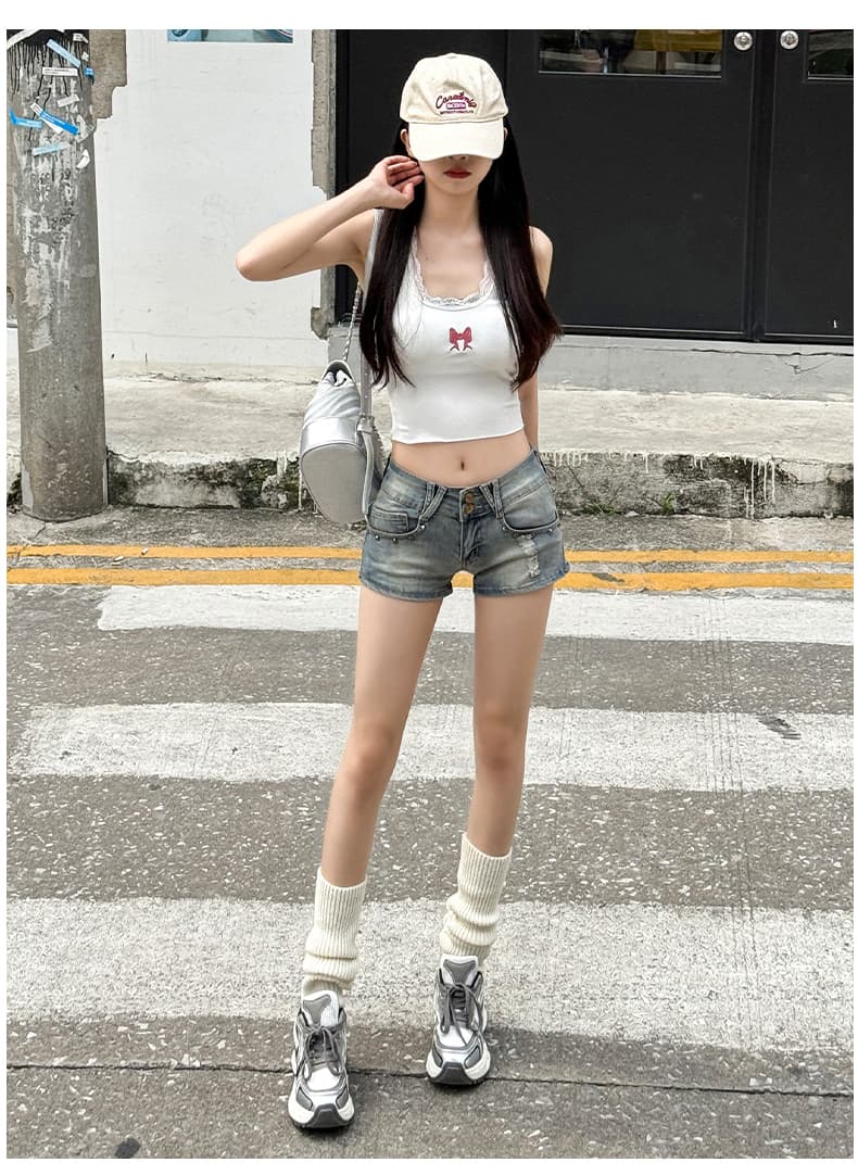 실사 아메리칸 레트로 핫걸 더블 버클 징 신축성 데님 반바지 2026 여름 새로운 타이트 스커트 짧은 핫 바지 여성 상세 이미지 8