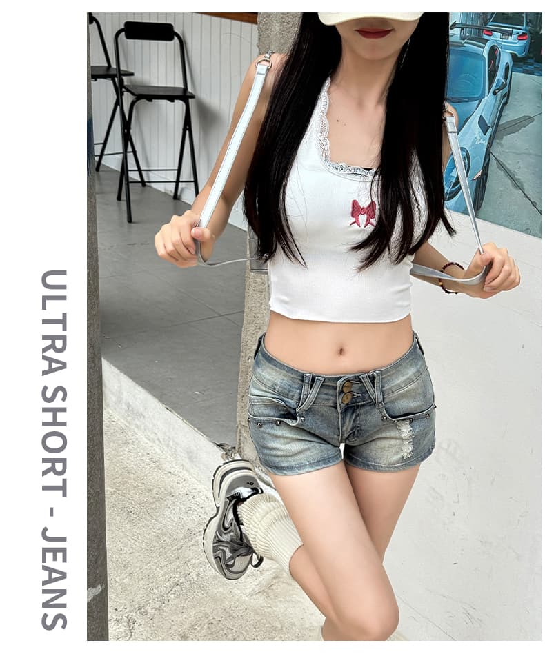 실사 아메리칸 레트로 핫걸 더블 버클 징 신축성 데님 반바지 2026 여름 새로운 타이트 스커트 짧은 핫 바지 여성 상세 이미지 9