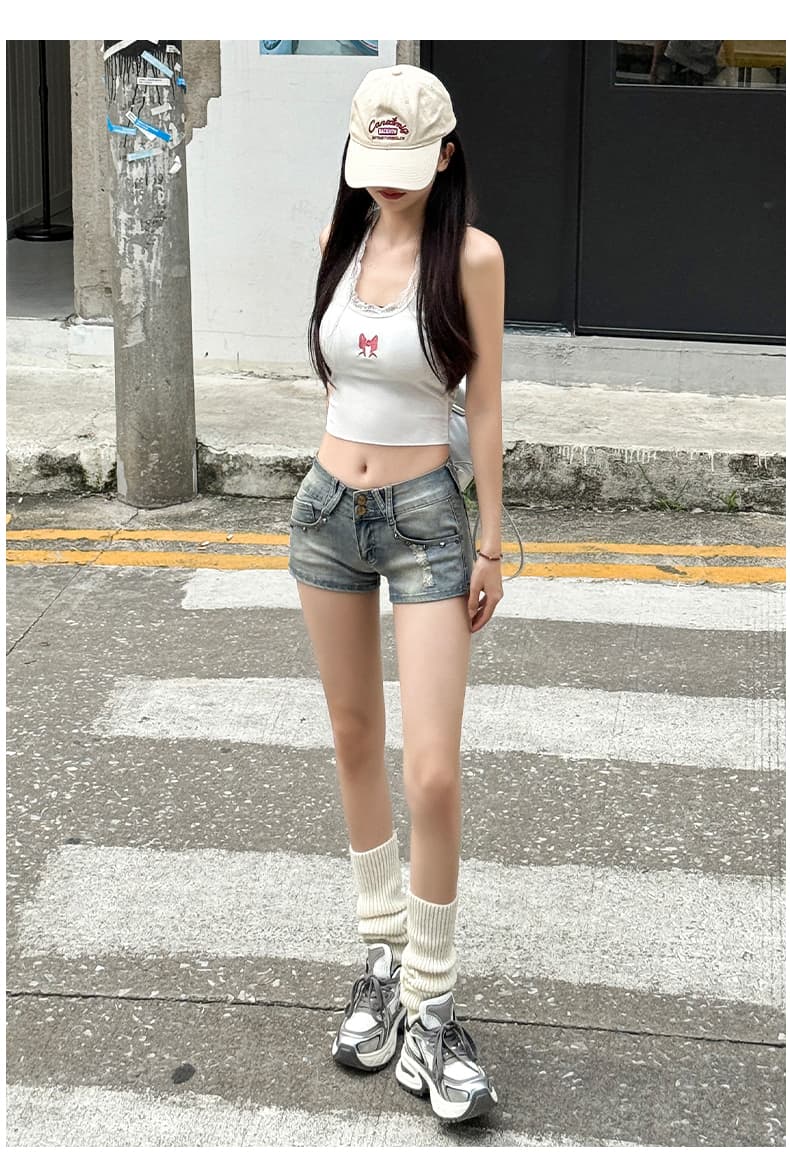 실사 아메리칸 레트로 핫걸 더블 버클 징 신축성 데님 반바지 2026 여름 새로운 타이트 스커트 짧은 핫 바지 여성 상세 이미지 10