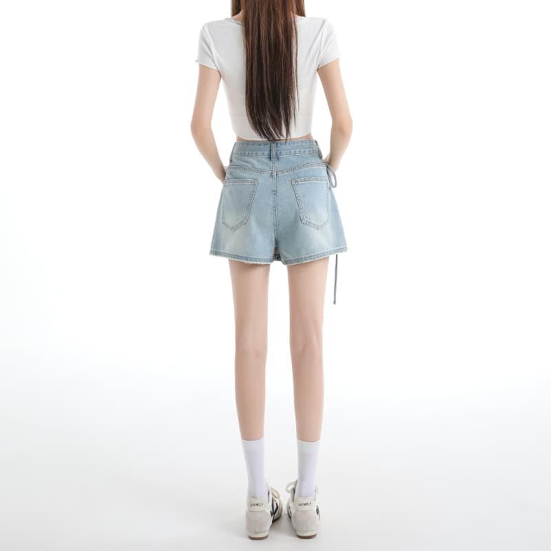 실사 불규칙 스트랩 데님 반바지 여성 2026 년 디자인 센스 하이웨이스트 슬림해 보이는 핫걸 타이트 스커트 반신 치마바지 이미지 3