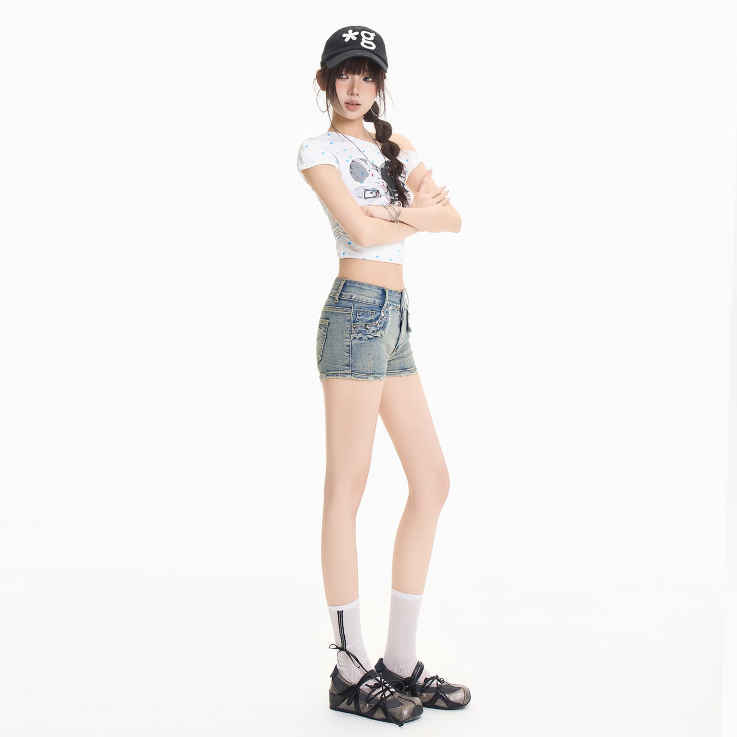 실사 아메리칸 리우 딩 개성 레트로 로우 웨이스트 핫 바지 높음 거리 마 오래된 핫걸 타이트 스커트 몸매 가꾸기 슬림해 보이는 데님 반바지 이미지 2