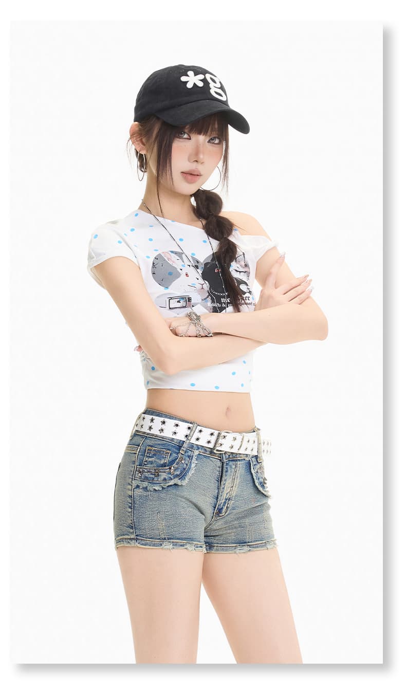 실사 아메리칸 리우 딩 개성 레트로 로우 웨이스트 핫 바지 높음 거리 마 오래된 핫걸 타이트 스커트 몸매 가꾸기 슬림해 보이는 데님 반바지 상세 이미지 6
