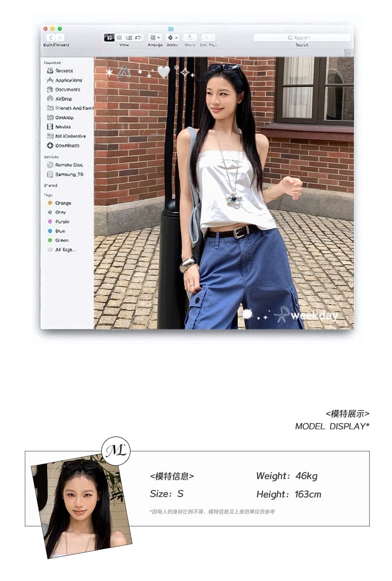 실사 아메리칸 레트로 법 일 블루 빅 포켓 루즈핏 데님 다섯 노동 분업 바지 여성 상세 이미지 5