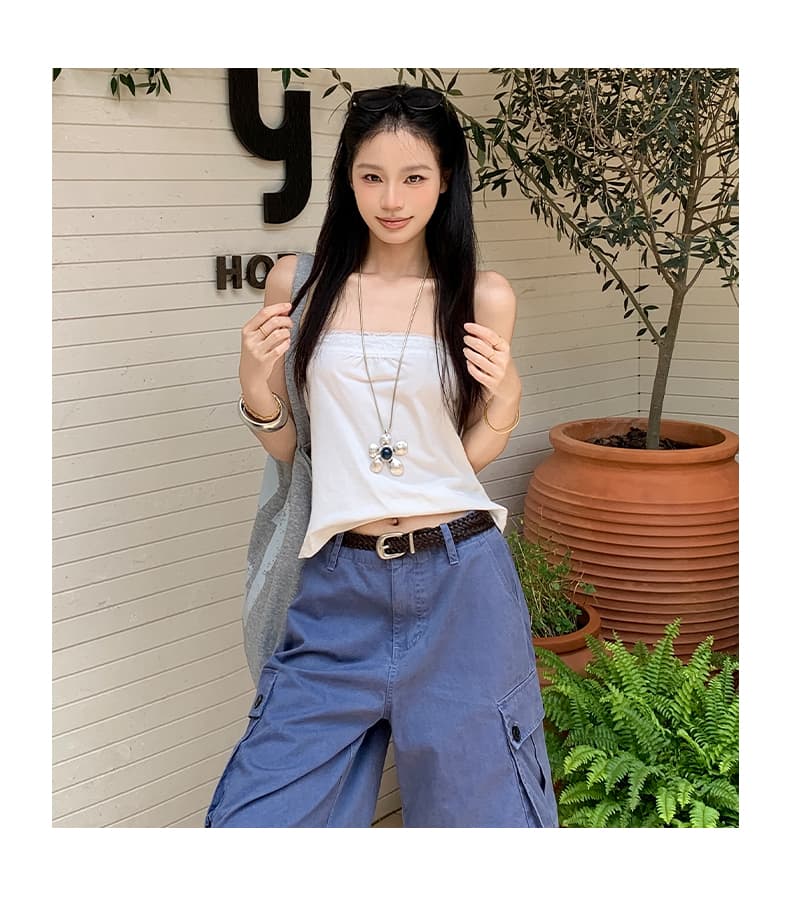실사 아메리칸 레트로 법 일 블루 빅 포켓 루즈핏 데님 다섯 노동 분업 바지 여성 상세 이미지 15