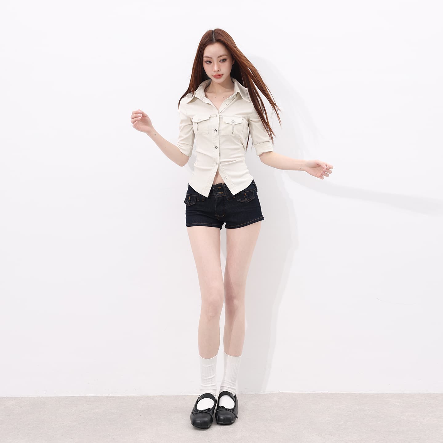 실사 hot nerd 미학 소녀 레트로 센스 한 여성 리프트 색상 다용도 데님 핫 바지 싱글 제품 이미지 2