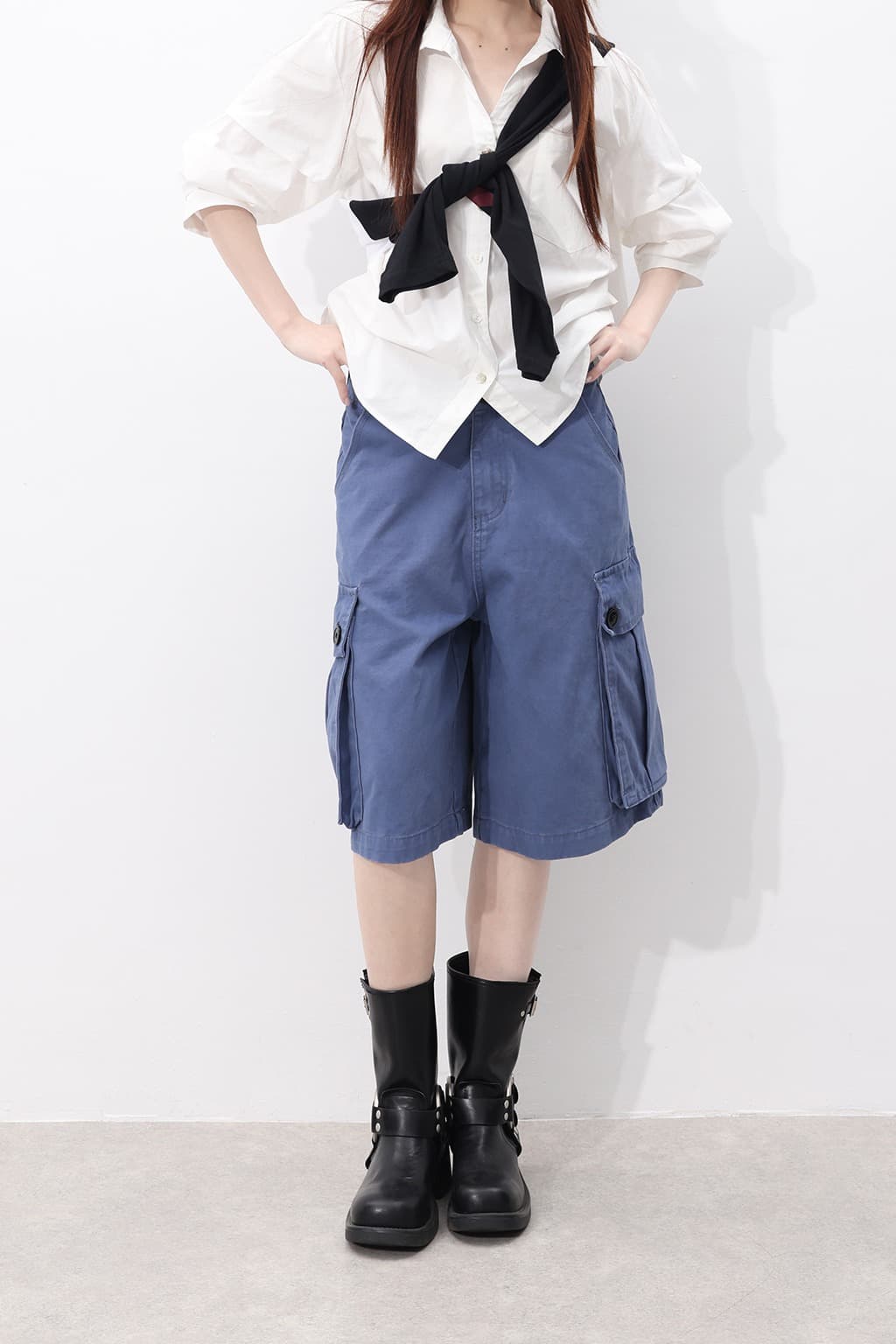 실사 자유 인생 센스 outfit 품격 다용도 싱글 제품 느슨함 법 일 블루 워크웨어 바지 이미지 6