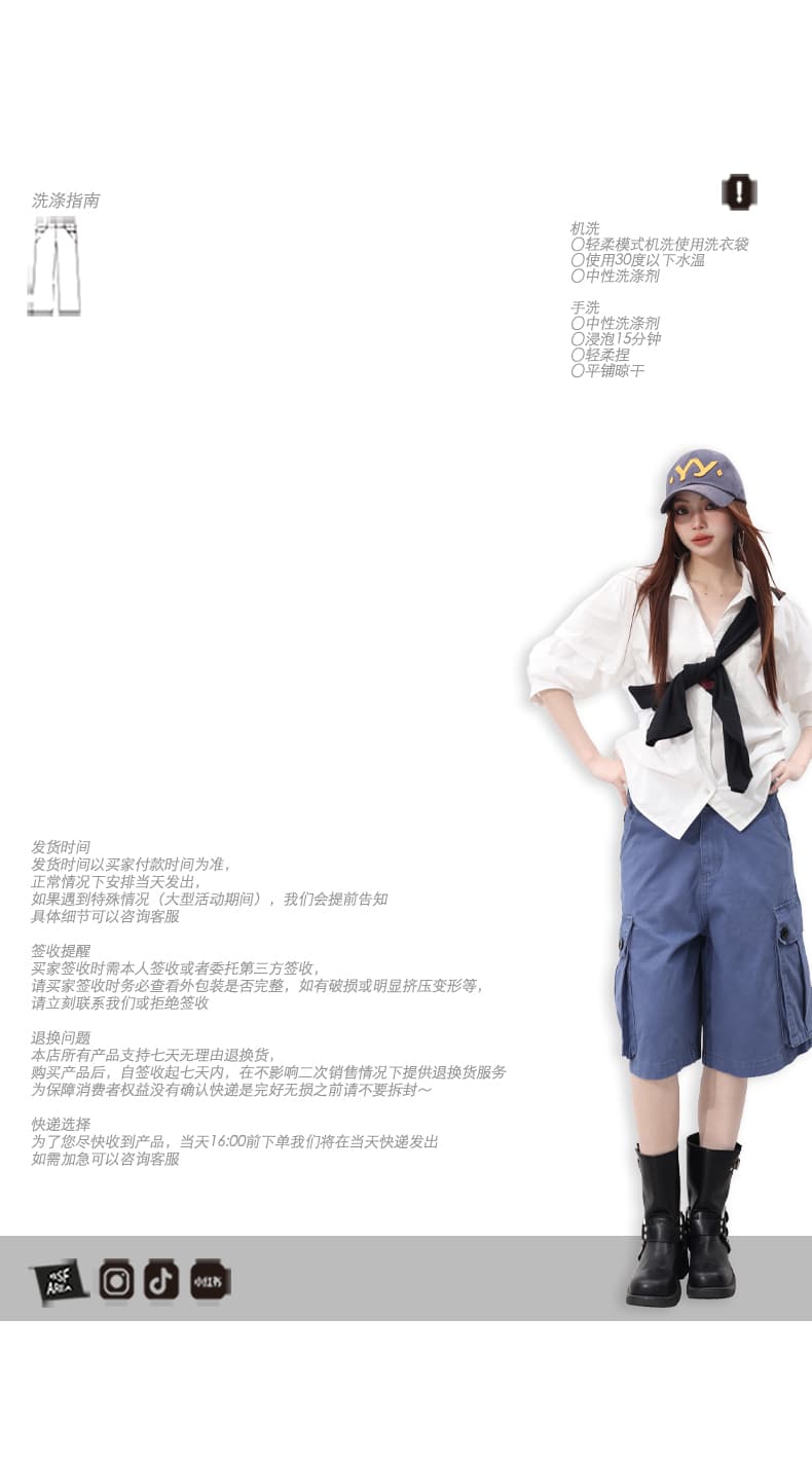 실사 자유 인생 센스 outfit 품격 다용도 싱글 제품 느슨함 법 일 블루 워크웨어 바지 상세 이미지 8