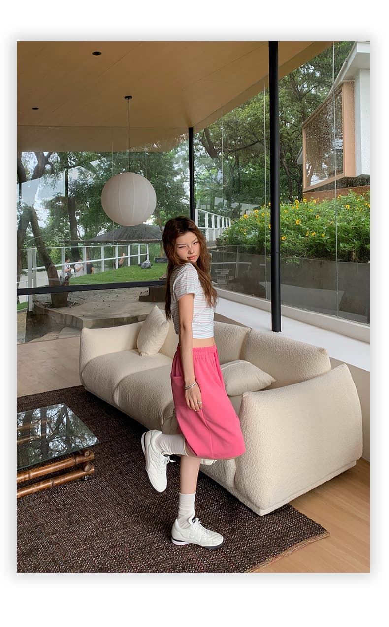 실사 2 색 아메리칸 레트로 루즈핏 와이드 레그 팬츠 허리밴드 펌프 로프 다용도 스트레이트 5 점 여름 캐주얼 바지 여성 상세 이미지 11