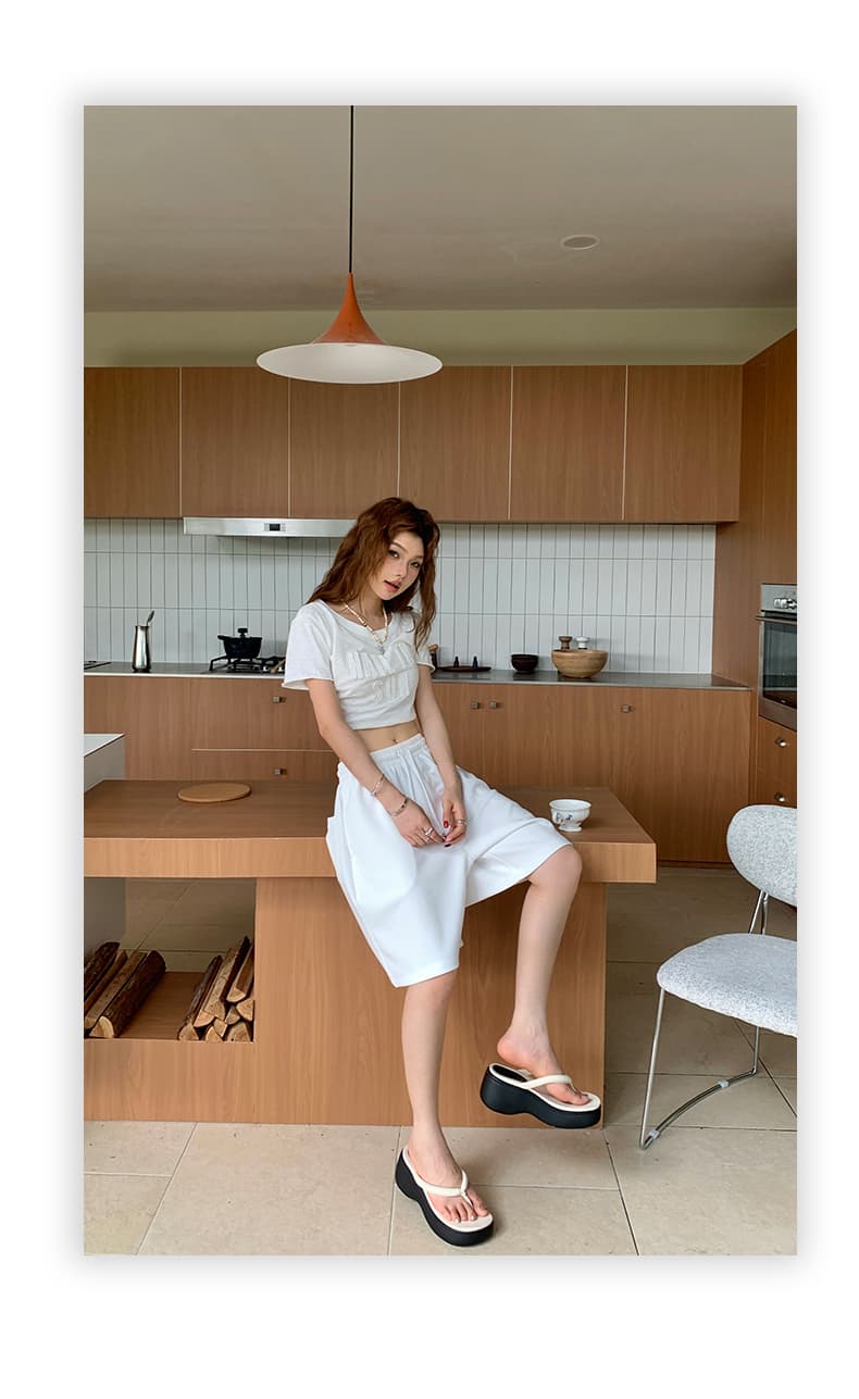 실사 2 색 아메리칸 레트로 루즈핏 와이드 레그 팬츠 허리밴드 펌프 로프 다용도 스트레이트 5 점 여름 캐주얼 바지 여성 상세 이미지 24