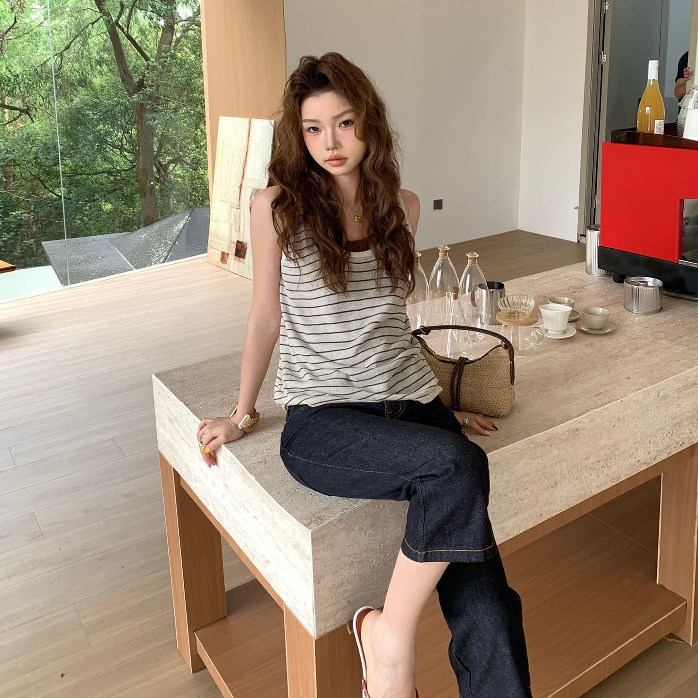 실사 아메리칸 레트로 로우 웨이스트 나팔 바지 몸매 가꾸기 슬림해 보이는 다용도 7부 바지 여름 새로운 부츠컷 청바지 여성