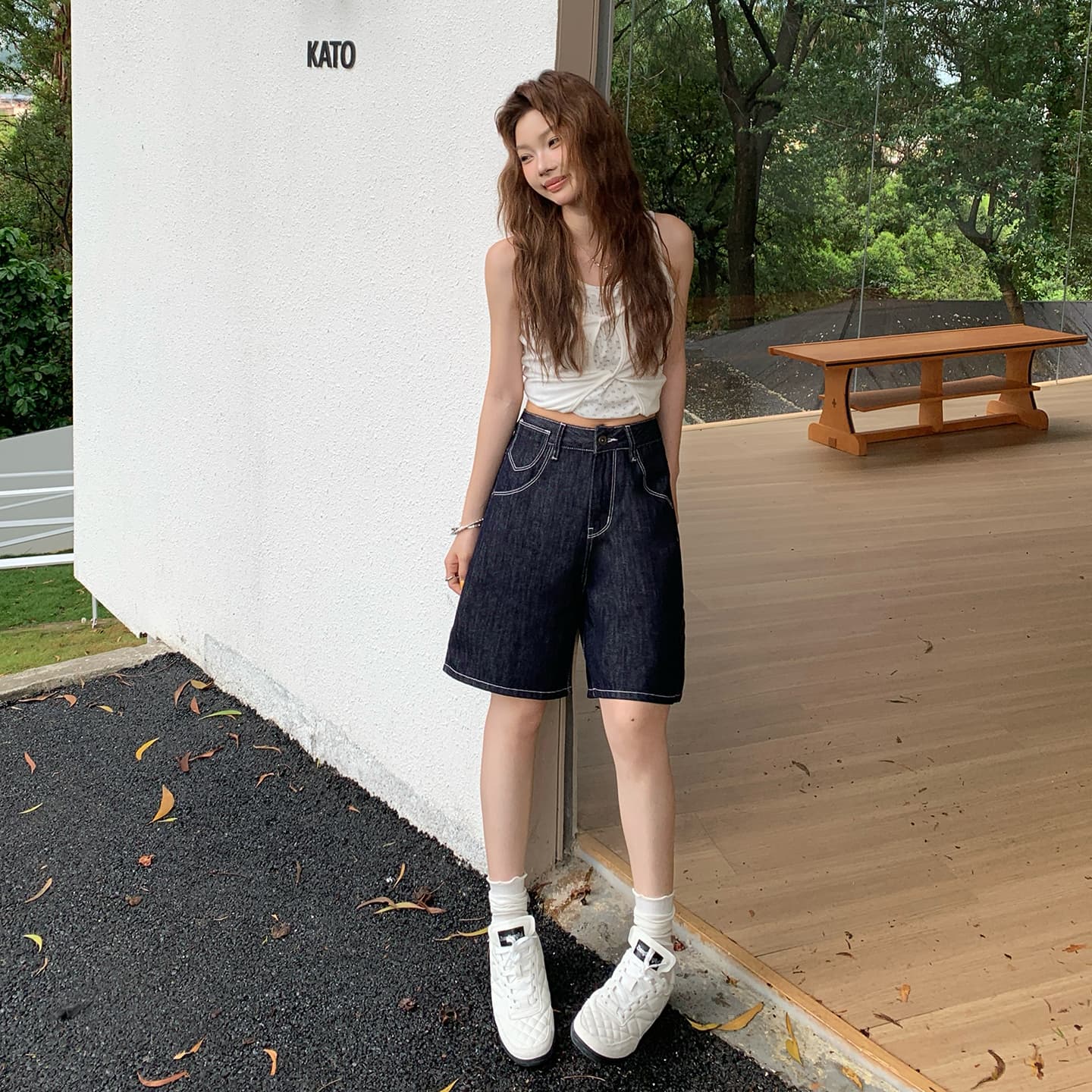 실사 아메리칸 레트로 루즈핏 와이드 레그 팬츠 다용도 오부 바지 기타 버클 조정 허리 디자인 스트레이트 청바지 여성 이미지 5