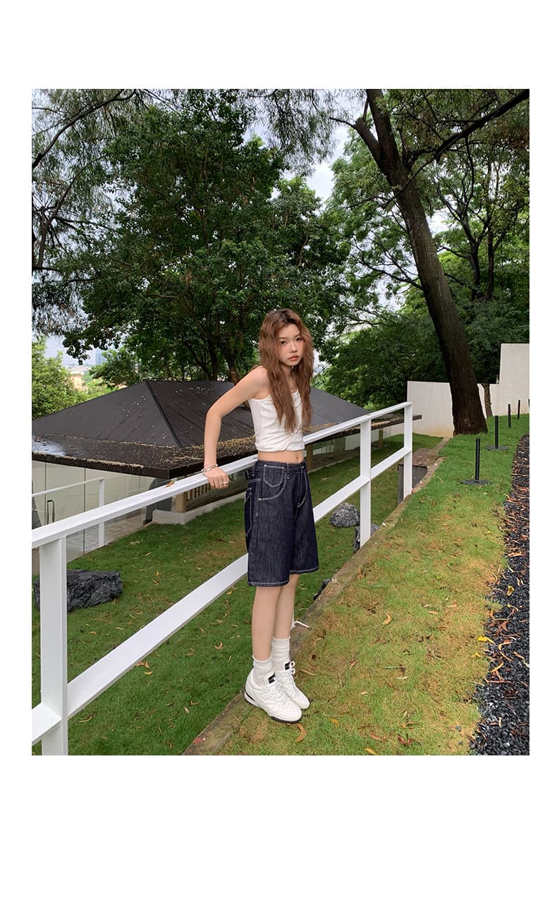 실사 아메리칸 레트로 루즈핏 와이드 레그 팬츠 다용도 오부 바지 기타 버클 조정 허리 디자인 스트레이트 청바지 여성 상세 이미지 19