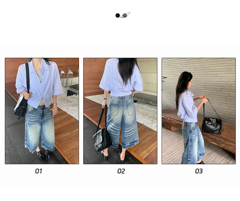 실사 26 년 여름 새로운 레트로 3 차원 고양이 반드시 질감 워싱 루즈핏 7 점 데님 바지 여성 상세 이미지 2