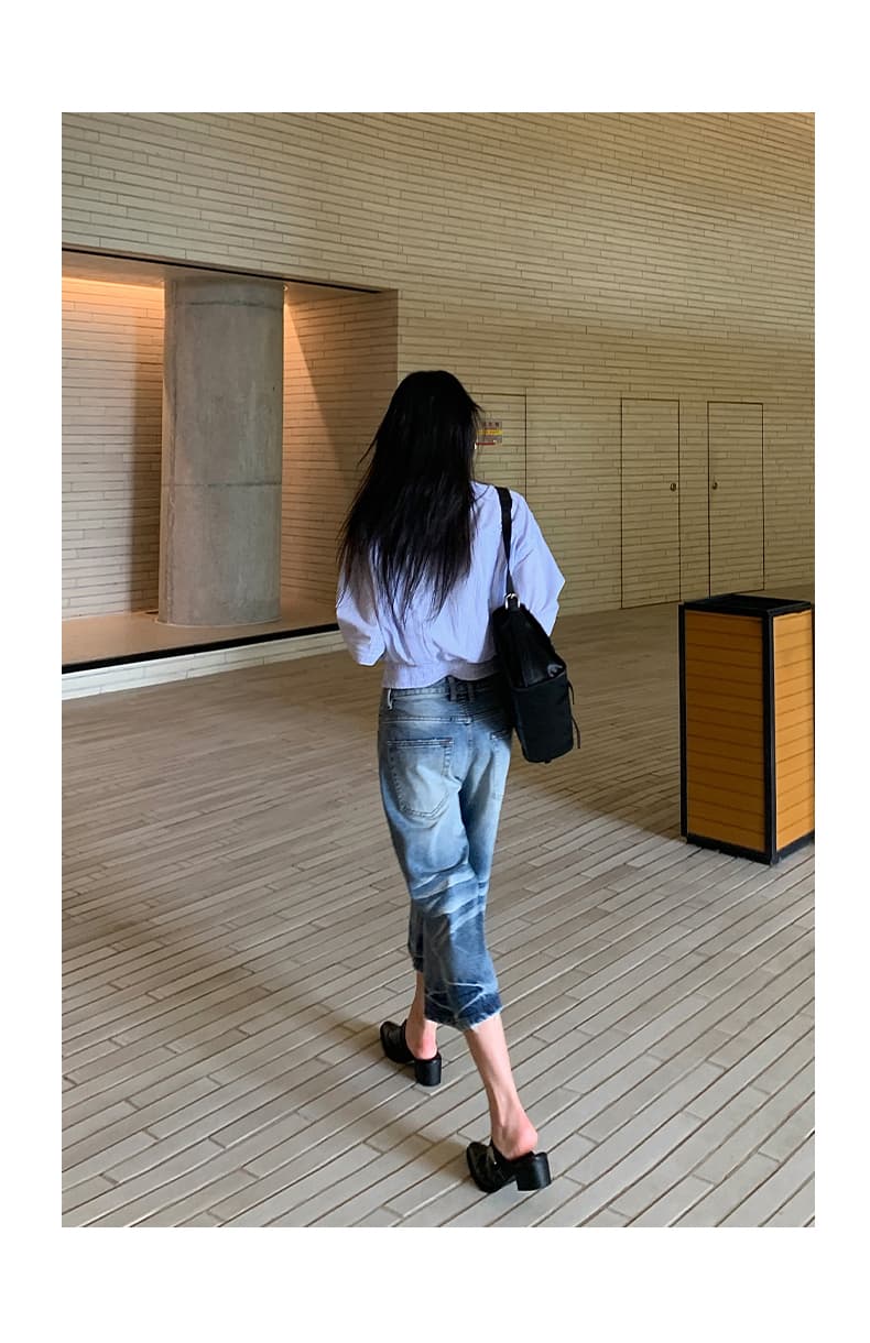 실사 26 년 여름 새로운 레트로 3 차원 고양이 반드시 질감 워싱 루즈핏 7 점 데님 바지 여성 상세 이미지 10